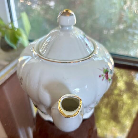 Vintage Floral Musical Teapot White Gold Accents Japan Porcelain - Picture 11 of 15